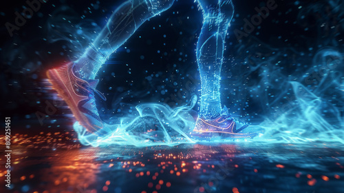 A persons feet submerged in water with vibrant lights shining on them. photo
