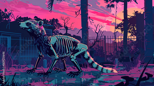 synthwave anime manga horror animals  horror scene  vivid colors