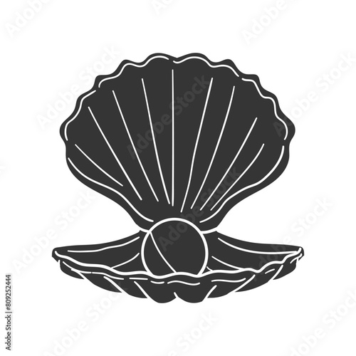 Pearl Clam Icon Silhouette Illustration. Seashell Vector Graphic Pictogram Symbol Clip Art. Doodle Sketch Black Sign.