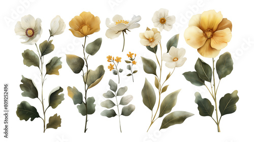 A set of flowers with different colors and sizes