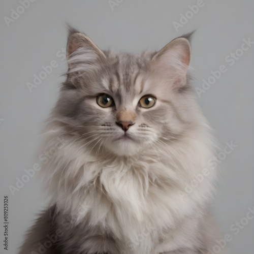 Majestic fluffy Cream-Colored Long-Haired Cat Posing Against a Neutral Background