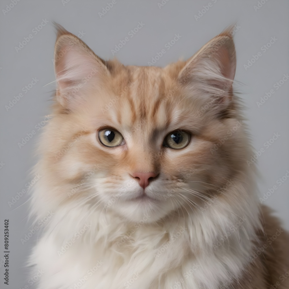 Majestic fluffy Cream-Colored Long-Haired Cat Posing Against a Neutral Background Majestic fluffy Cream-Colored Long-Haired Cat Posing Against a Neutral Background