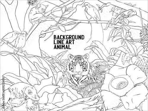 Vector Line Art Background Animal Indonesia