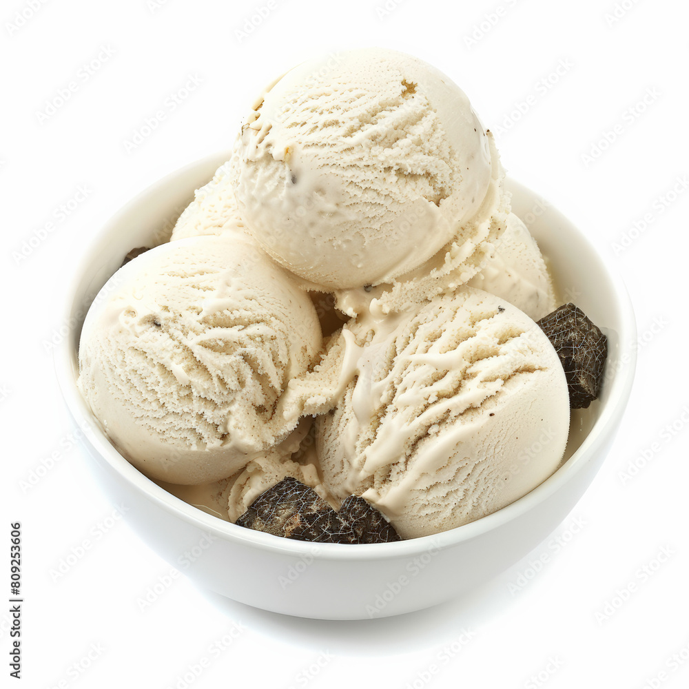 A bowl of white Truffle ice cream, gourmet and rare, isolated on white A bowl of white Truffle ice cream, gourmet and rare, isolated on white