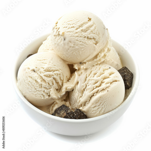 A bowl of white Truffle ice cream, gourmet and rare, isolated on white 