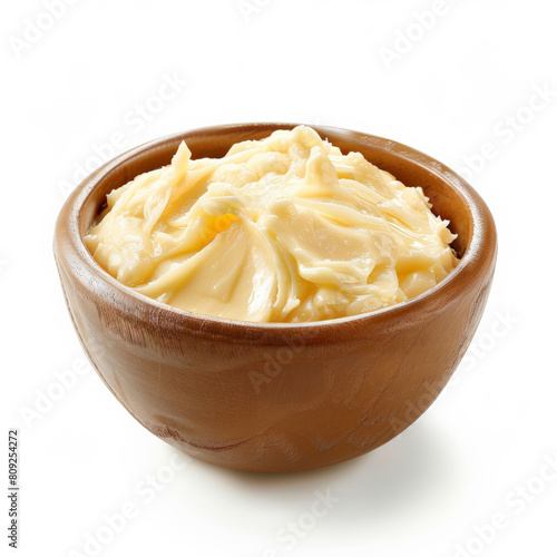 A bowl of Moose Cheese, creamy and rare, isolated on a white background 