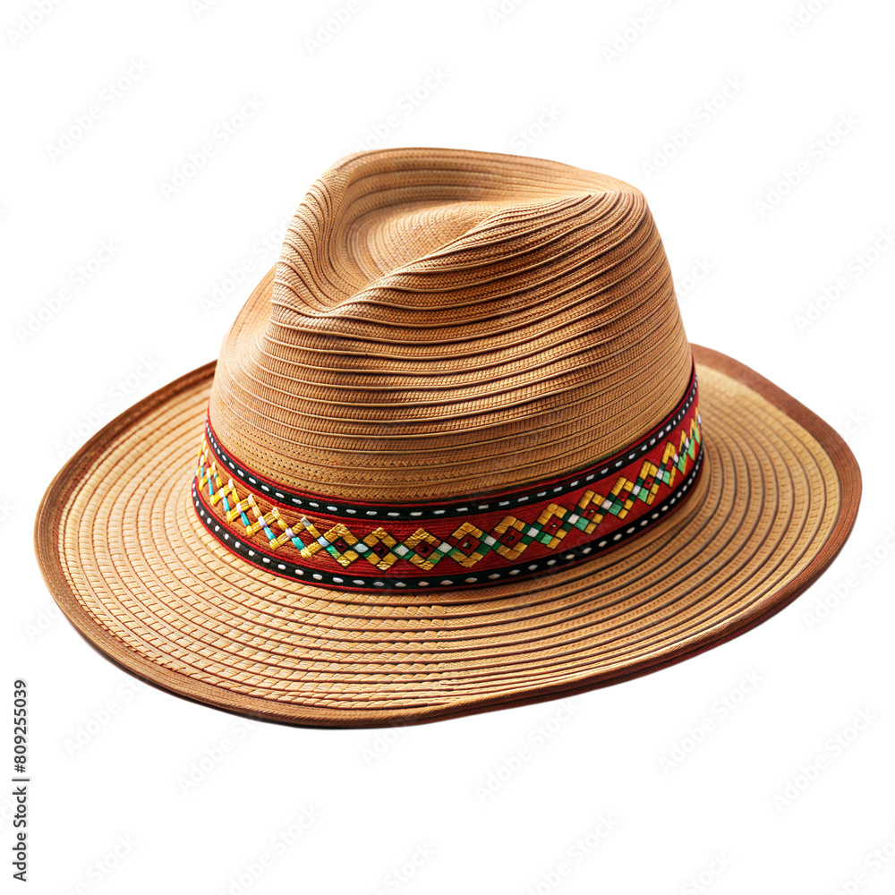 Elegant Straw Fedora Hat With Colorful Ribbon Detail Isolated on Transparent Background