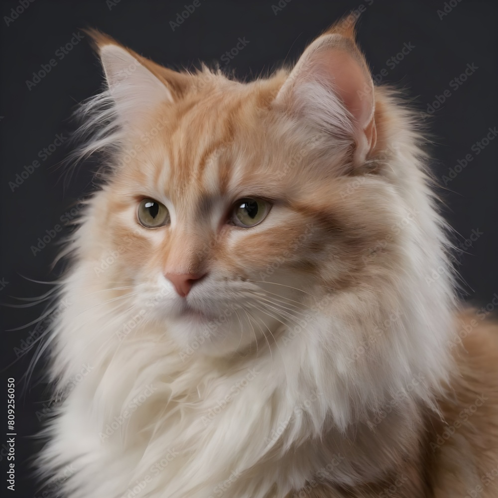 Majestic fluffy Cream-Colored Long-Haired Cat Posing Against a Neutral Background