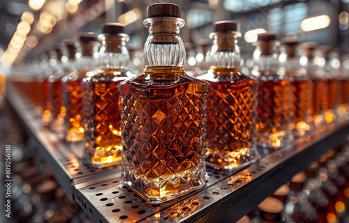 Bottles of whiskey are seen at the factory of the distillery photo
