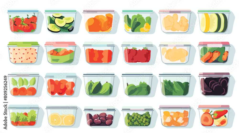 Plastic or glass food containers set flat vector il