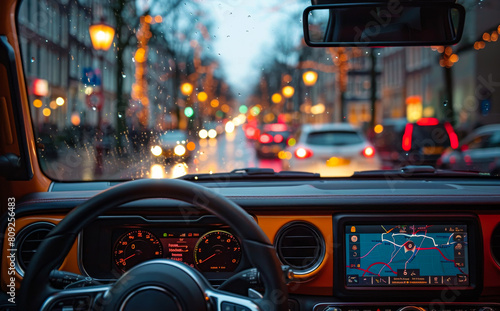 Interior of car driving through the city streets at night © Анна Терелюк