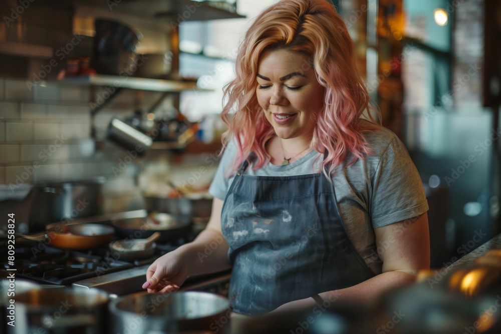 Woman in kitchen preparing healthy dinner for family Woman in kitchen preparing healthy dinner for family