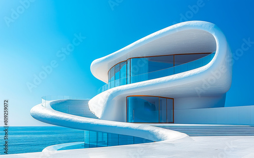 Modern architecture white building and the sea photo