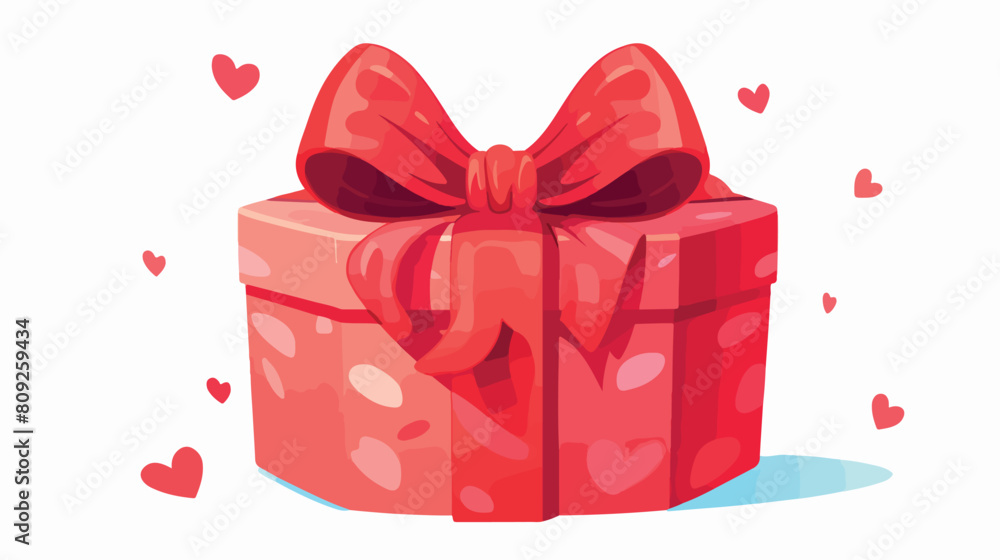 Red hand-drawn heart-shaped pastel gift box with bo