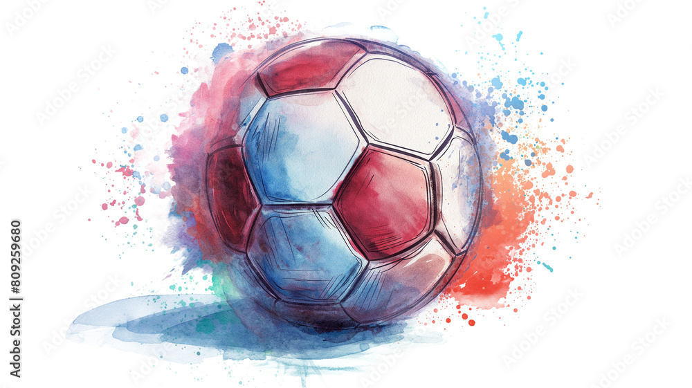 Fototapeta premium Colorful Watercolor Football Ball isolated on a transparent background