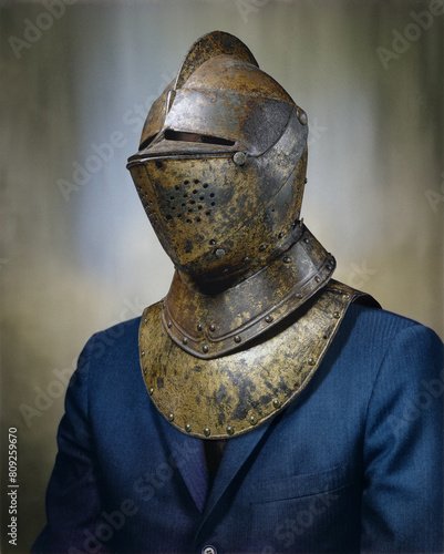 Obraz na płótnie A man with armor on his head