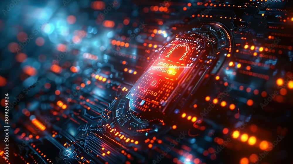 Obraz premium Cyber security concept. digital padlock on abstract cyber security with binary code