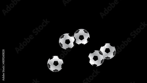 The soccer ball is slowly jumping on a black background and rolling onto the screen from left to right. 4k football bouncing animation