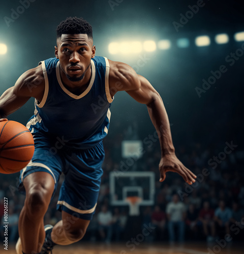 Basketball Player Dribbling. Close Up.