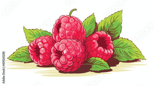 Raspberries with leaves engraved hand drawn vector