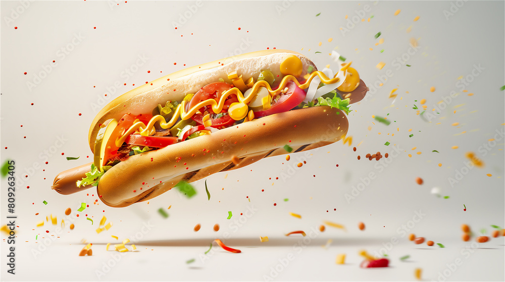 hot dog with mustard and ketchup
