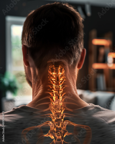 Back of a person with spine x-ray.