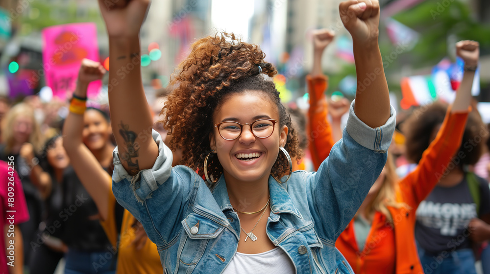 Woman Celebrating, Arms Raised in the Air