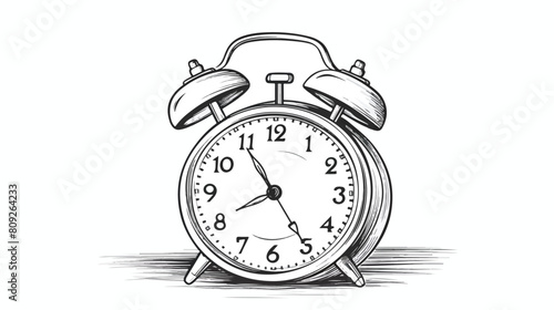 Retro style analog alarm clock black and white sket