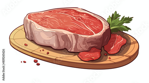 Round meat steak with bone line sketch butcher shop