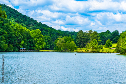 Peaceful Steele Creek lake with cupola in Bristol Tennessee. photo