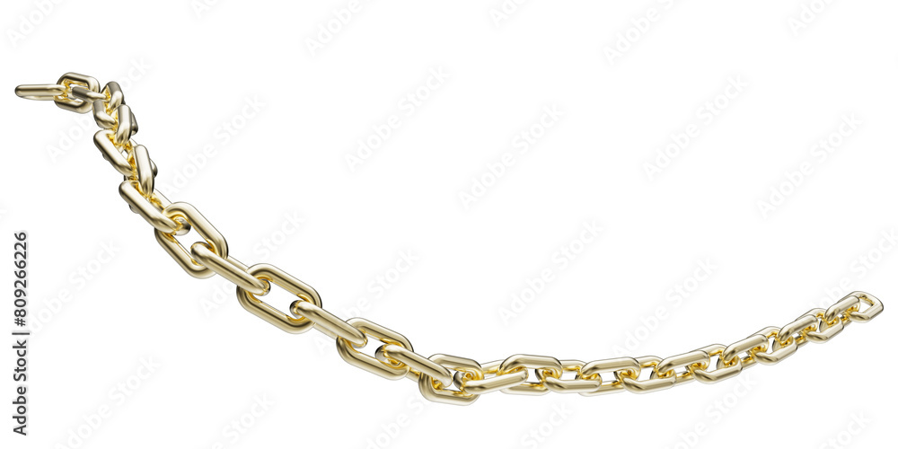 Golden chain isolated on a transparent background. 3D render of yellow metal chain.