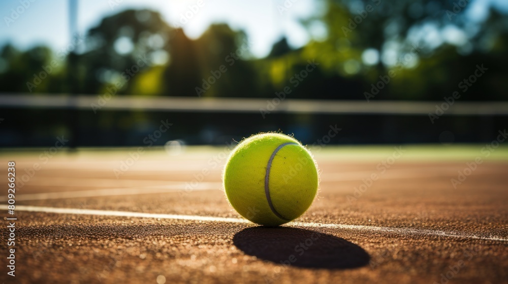 Close-Up of a Tennis Ball on Red Clay Court During Sunset
