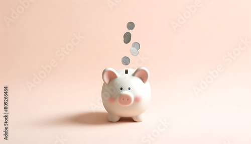 Planification financière avec une tirelire cochon, isolé sur fond rose photo