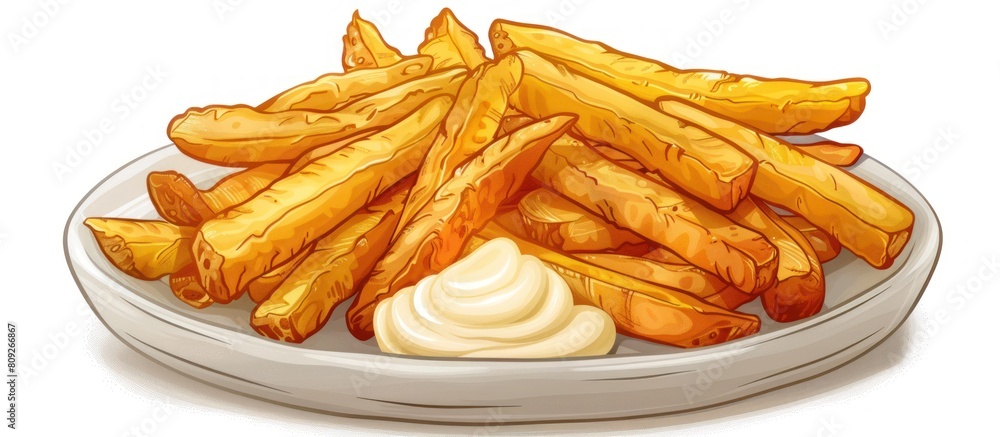 photo A plate of delicious French fries with mayonnaise