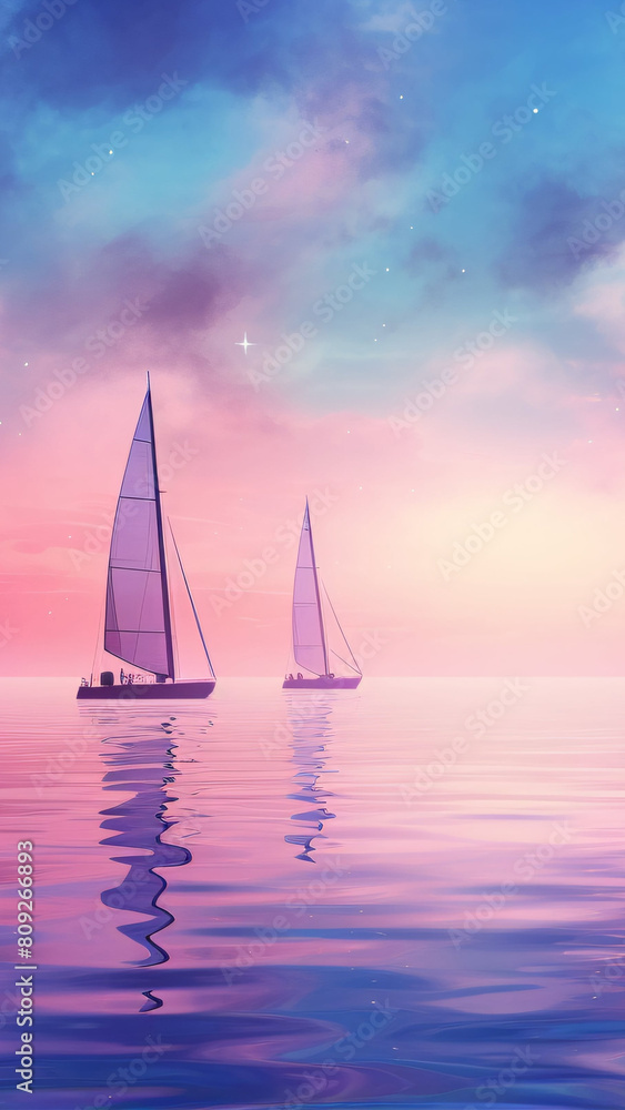 Fototapeta premium Sailing boat yachts in summer ocean phone background wallpaper, ai generated 
