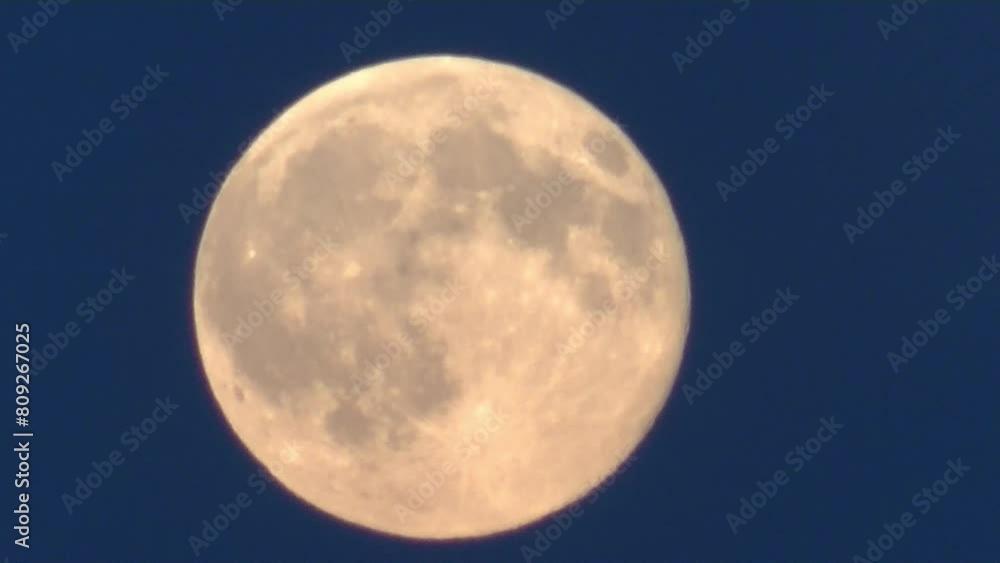 Dark blue sky with moving orange and yellow moon disc during moon rise of full moon in July called Buck Moon - timelapse with zoom in. Topics: weather, astronomy, dusk Dark blue sky with moving orange and yellow moon disc during moon rise of full moon in July called Buck Moon - timelapse with zoom in. Topics: weather, astronomy, dusk