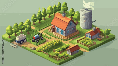 Rural farm 3d isometric template concept with mill