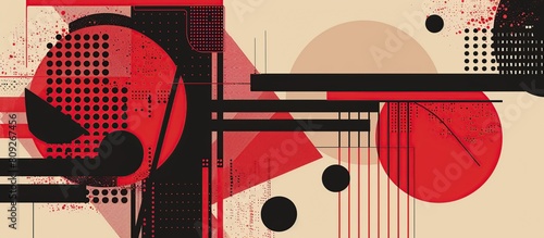 Geometric abstract background with red white black colors in retro style