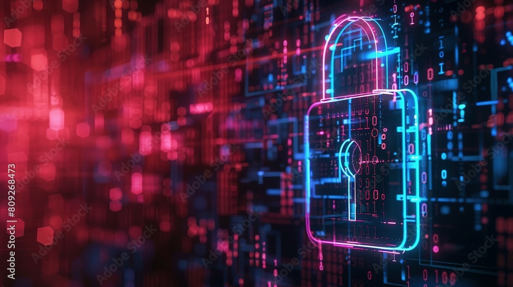 Cyber security concept. digital padlock on abstract cyber security with binary code Cyber security concept. digital padlock on abstract cyber security with binary code