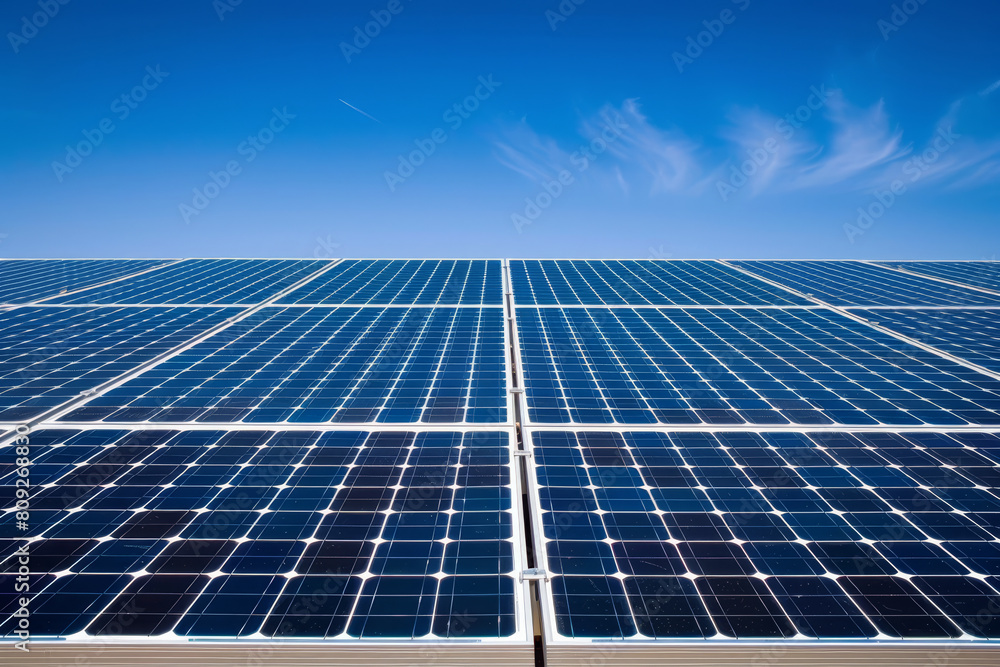A solar panel is shown in the sky with a blue background A solar panel is shown in the sky with a blue background