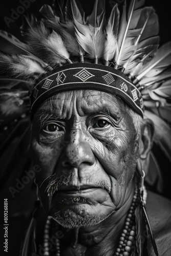 a close-up portrait of an indigenous man. selective focus