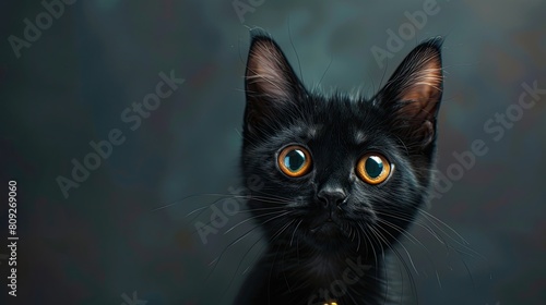 close-up of a black little cat. selective focus