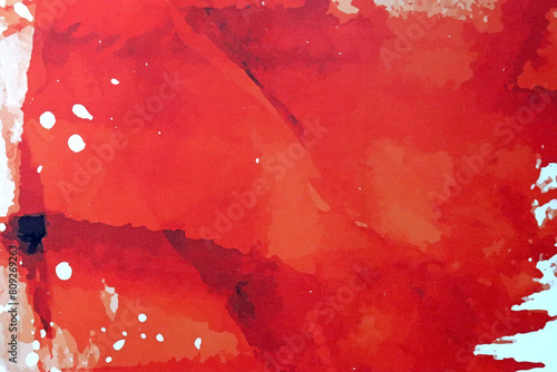 Background painted with red watercolor paint on paper, abstraction.
