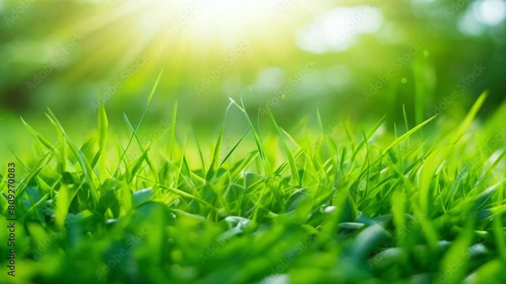 Bright green grass close-up and sun rays. Bright green grass close-up and sun rays.