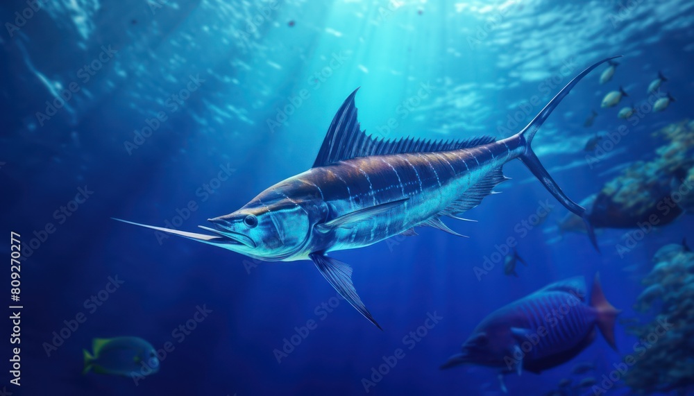 Fototapeta premium Giant Marlin fish in the ocean, beautiful view of marlin fish in the blue ocean