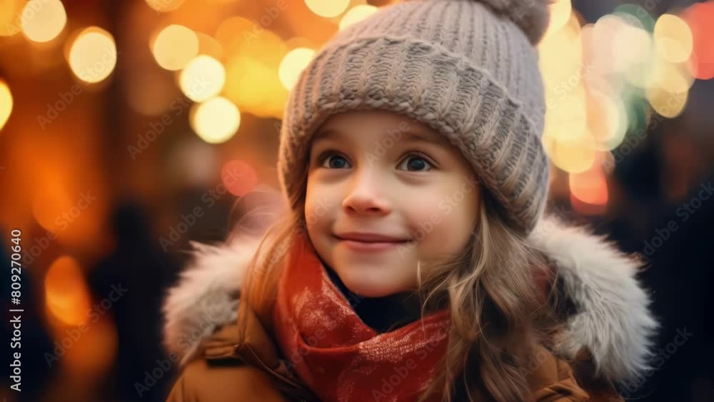Young girl wearing hat and scarf is smiling Young girl wearing hat and scarf is smiling