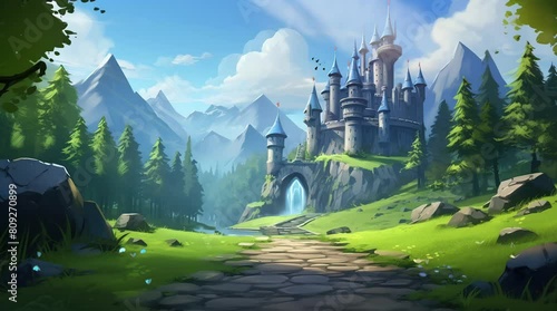 Majestic castle standing tall in the enchanting fantasy landscape under the golden sun
Seamless looping 4k time-lapse virtual video animation background. Generated AI photo