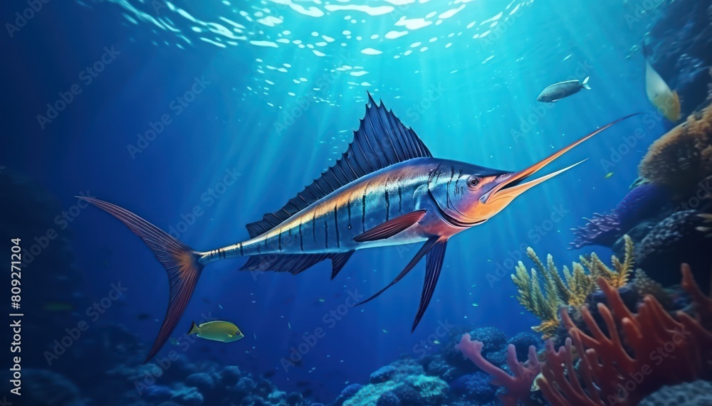 Giant Marlin fish in the ocean, beautiful view of marlin fish in the ...