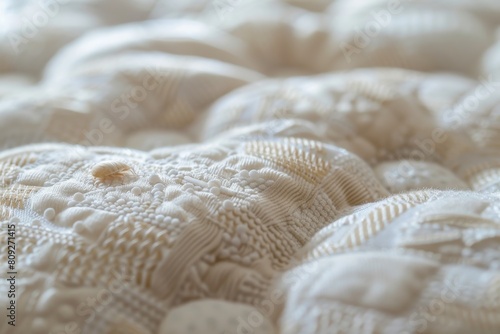 A macro shot highlights the detailed texture of a cozy, sophisticated white knitted fabric, evoking warmth and comfort