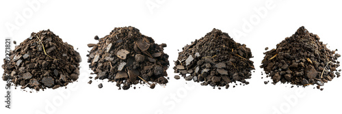 Set of A small pile of black organic soil with decomposing rye branches, pure on a transparent background photo